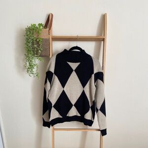 SHEIN Argyle black and off-white sweater